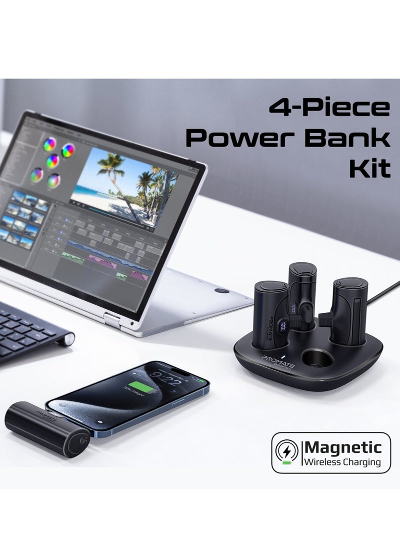 PROMATE - 5000 mAh 5000 mAh 4-piece Power Bank Kit With 5000Mah Ultra-compact Chargers, USB-C And Lightning PD  Connectors, Led Screen, Cable-free, Foldable Kickstand, And Multi-safety Systems, For iPhone 16, Deltapack - Black - Image 1