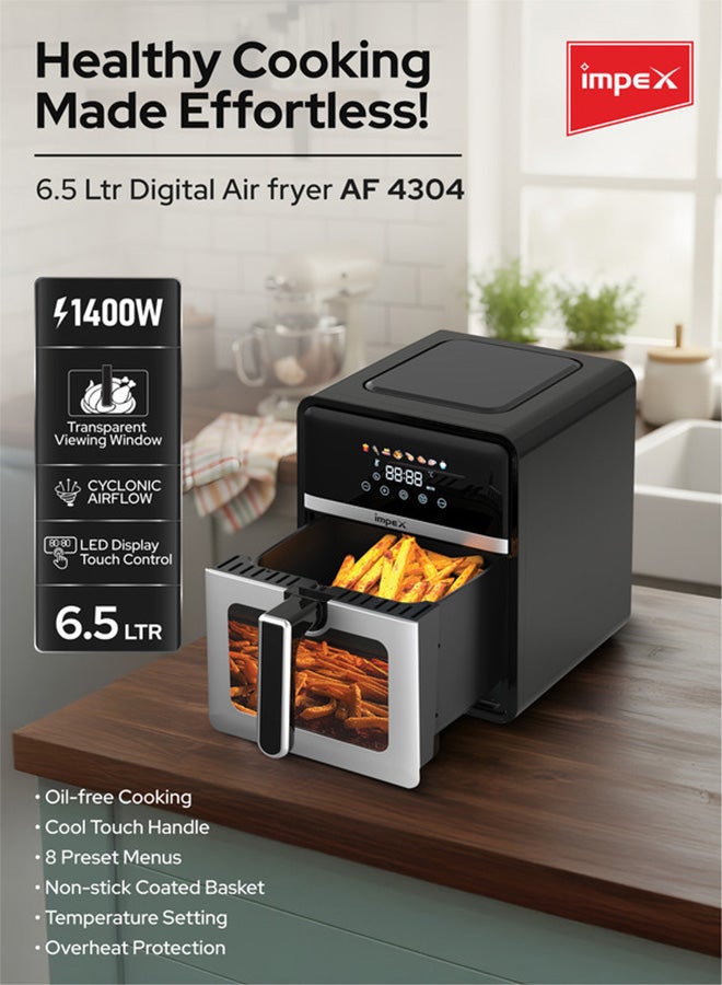 إمبكس مقلاة هوائية ميكانيكية مع تحكم في درجة الحرارة ومؤقت 60 دقيقة للحماية من الحرارة الزائدة 6.5 لتر 1650 وات AF 4304 أسود/فضي - Image 3