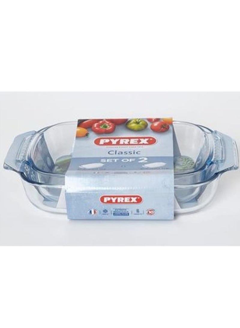 PYREX 2 Pieces Rectangular Glass Roaster Set Clear 25+40cm - Image 1