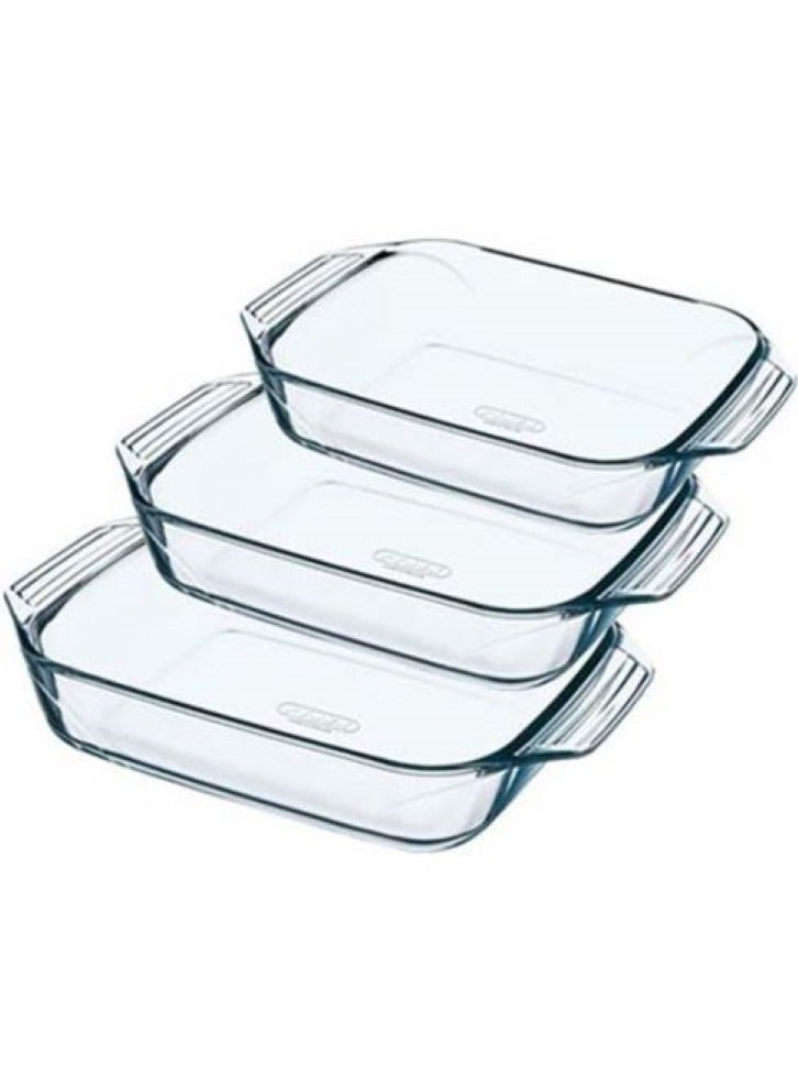 3 Pieces Rectangle Roaster Daily Set Clear 3.7+.7+1.8Liters