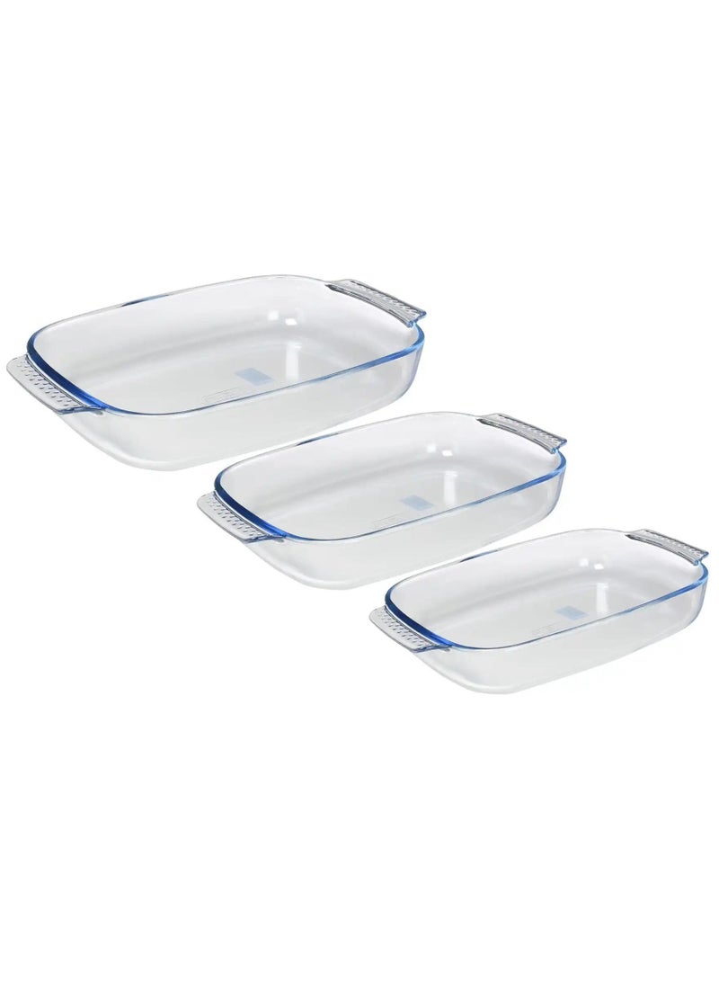 3 Pieces Rectangle Roaster Daily Set Clear 3.7+.7+1.8Liters