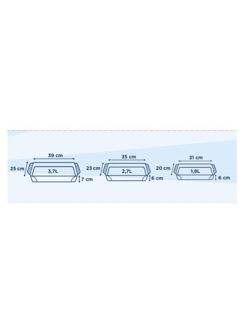 3 Pieces Rectangle Roaster Daily Set Clear 3.7+.7+1.8Liters