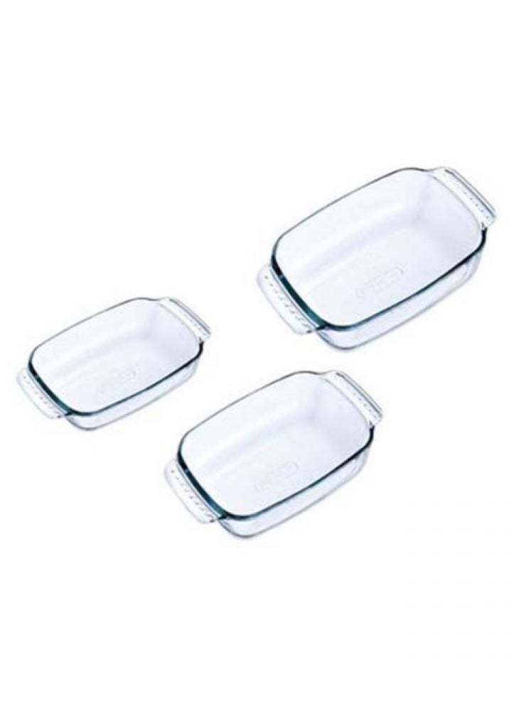 3 Pieces Rectangle Roaster Daily Set Clear 3.7+.7+1.8Liters