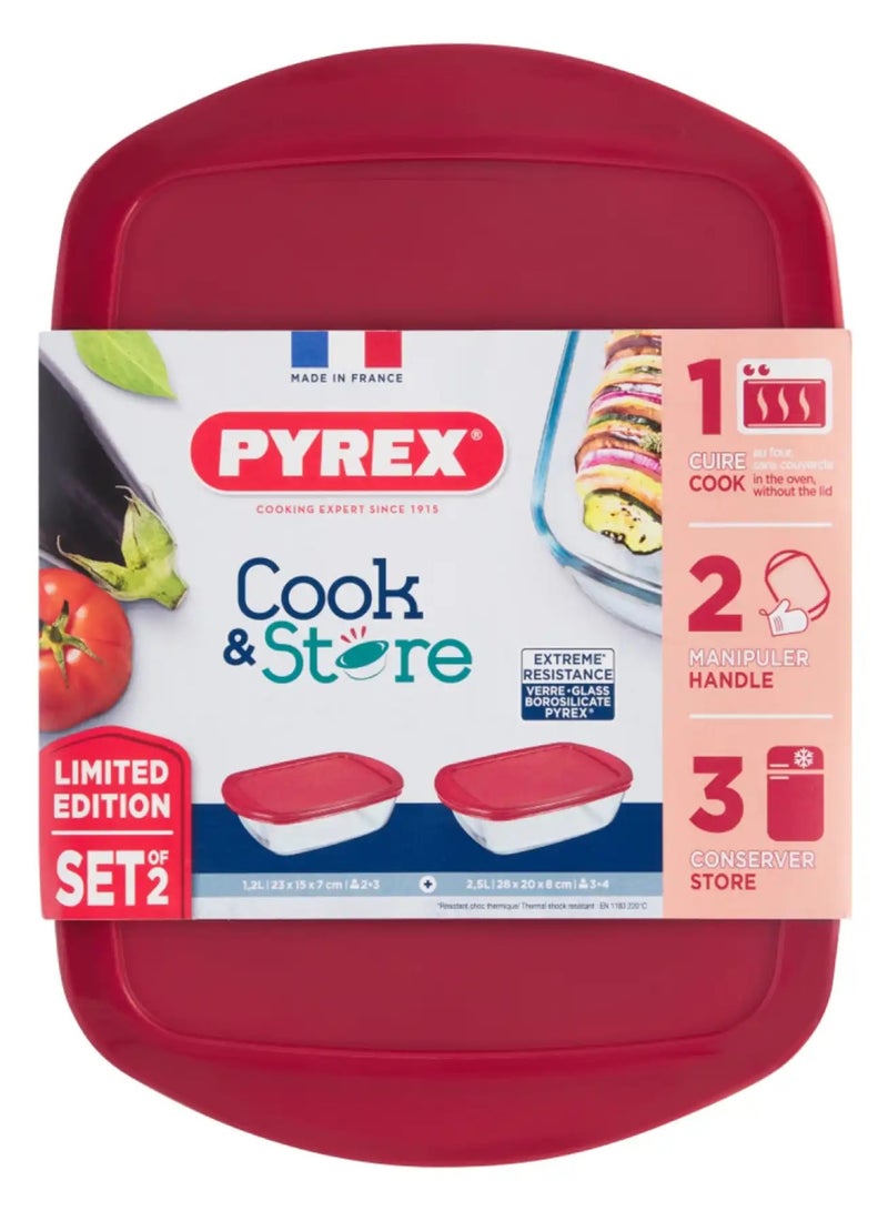 PYREX 2 Pieces Cook & Store Food Storage Container Set 1.2+2.5Liters - Image 5