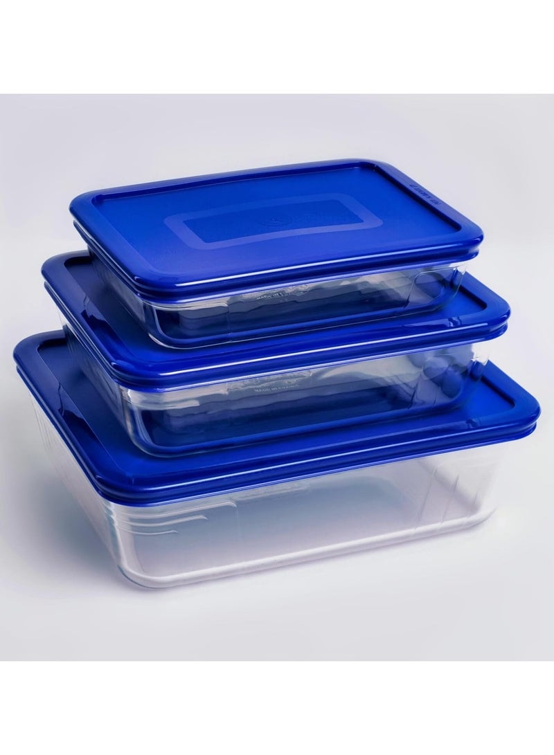 PYREX 3 Pieces Rectangular Food Cook Storage Container With Glass Lid 1.5+0.8+2.6Liters - Image 3