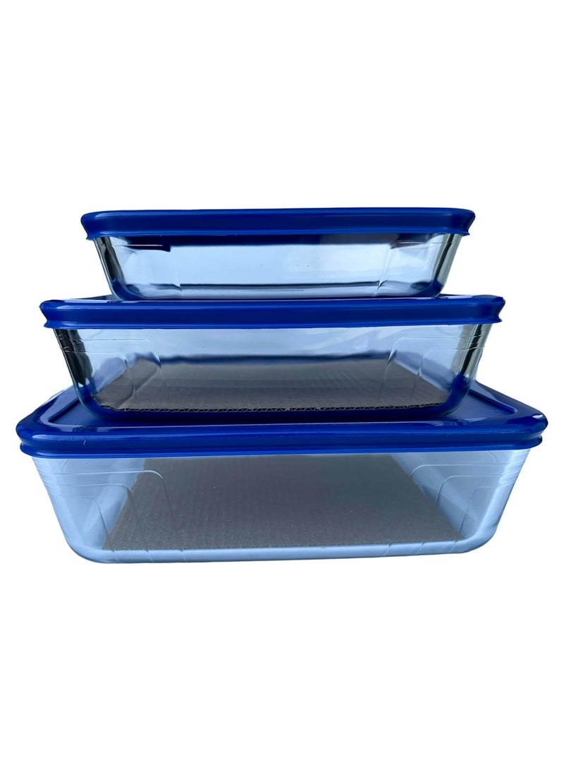 PYREX 3 Pieces Rectangular Food Cook Storage Container With Glass Lid 1.5+0.8+2.6Liters - Image 2