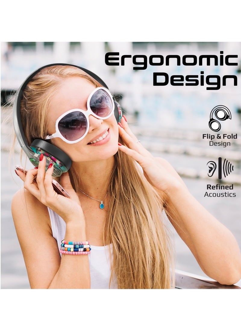 Wireless Headphones, Hi-fidelity Transparent ANC Headset With Rgb Lights, Mic, Foldable Design, 40H Playtime, 600Mah Battery, And 3.5mm Jack For iPhone 16, Galaxy S25, Transtune - Silver
