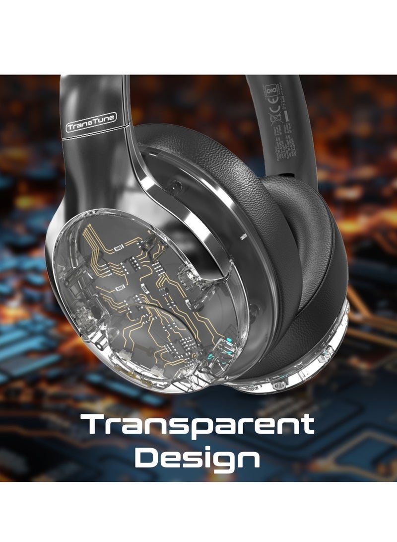 PROMATE Wireless Headphones, Hi-fidelity Transparent ANC Headset With Rgb Lights, Mic, Foldable Design, 40H Playtime, 600Mah Battery, And 3.5mm Jack For iPhone 16, Galaxy S25, Transtune - Silver  - Image 4
