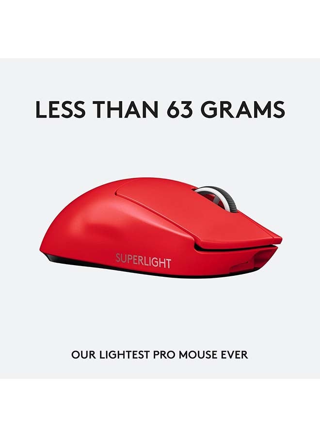 Logitech - Logitech G PRO X SUPERLIGHT Wireless Gaming Mouse, Ultra Lightweight 63 g, HERO 25K Sensor, 25,600 DPI, 5 Programmable Buttons, Long Battery Life, On-Board Memory, for esports, PC / Mac - Red - Image 1