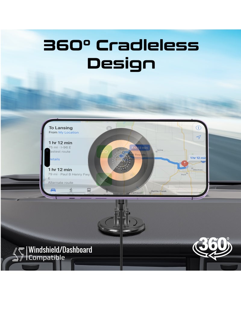 PROMATE - Magnetic Wireless Car Charger With Ultra-Fast MagSafe Transparent Charger 15W And 360 Degree Rotation Height Adjustment Black - Image 1