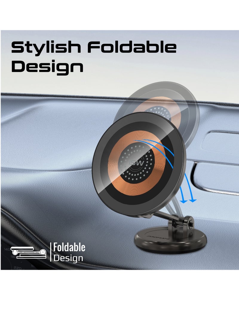 PROMATE - Magnetic Wireless Car Charger With Ultra-Fast MagSafe Transparent Charger 15W And 360 Degree Rotation Height Adjustment Black - Image 1