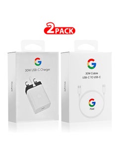 Google 30W USB-C Super Fast Charger 3 Pins Charger And Cable Compatible With Google Products And Other USB-C Devices Fast Charging Pixel Phone Charger USB-C To USB C Sync Charge Cable Included White  - Image 1