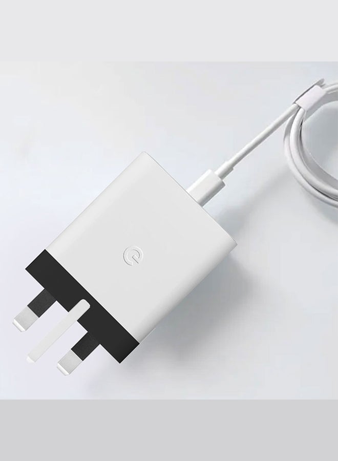 Google - 30W USB-C Super Fast Charger 3 Pins Charger And Cable Compatible With Google Products And Other USB-C Devices Fast Charging Pixel Phone Charger USB-C To USB C Sync Charge Cable Included White - Image 1