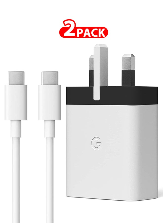 Google - 30W USB-C Super Fast Charger 3 Pins Charger And Cable Compatible With Google Products And Other USB-C Devices Fast Charging Pixel Phone Charger USB-C To USB C Sync Charge Cable Included White - Image 1