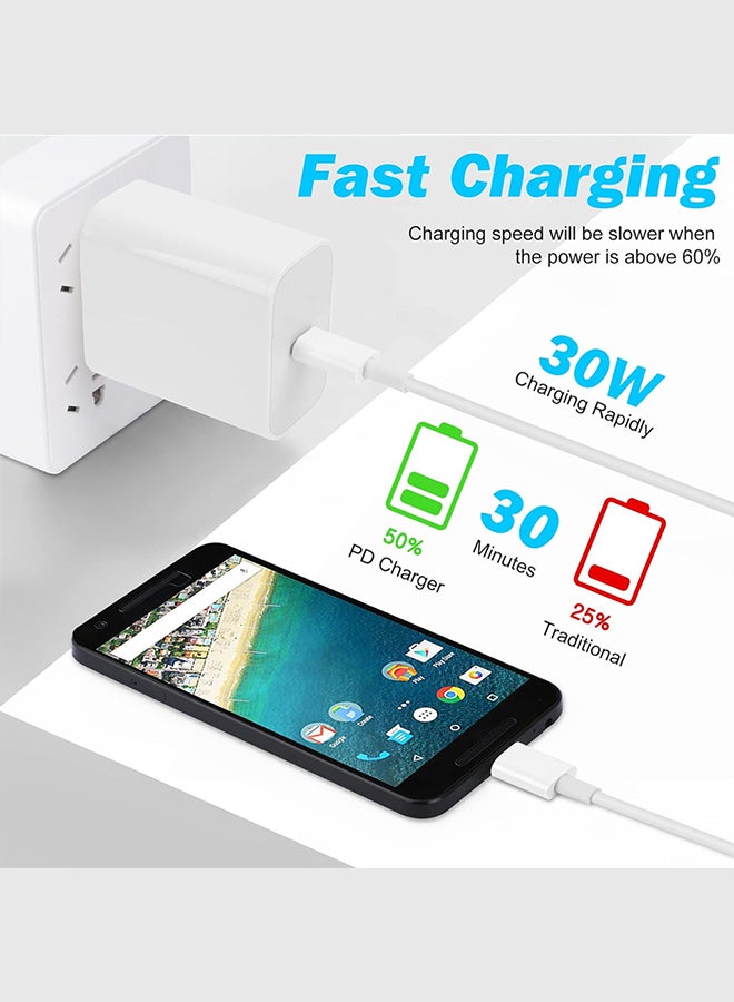 MARGOUN 30W USB-C Super Fast Cable Compatible With USB-C Devices USB-C To USB C Sync Charge Cable White  - Image 2