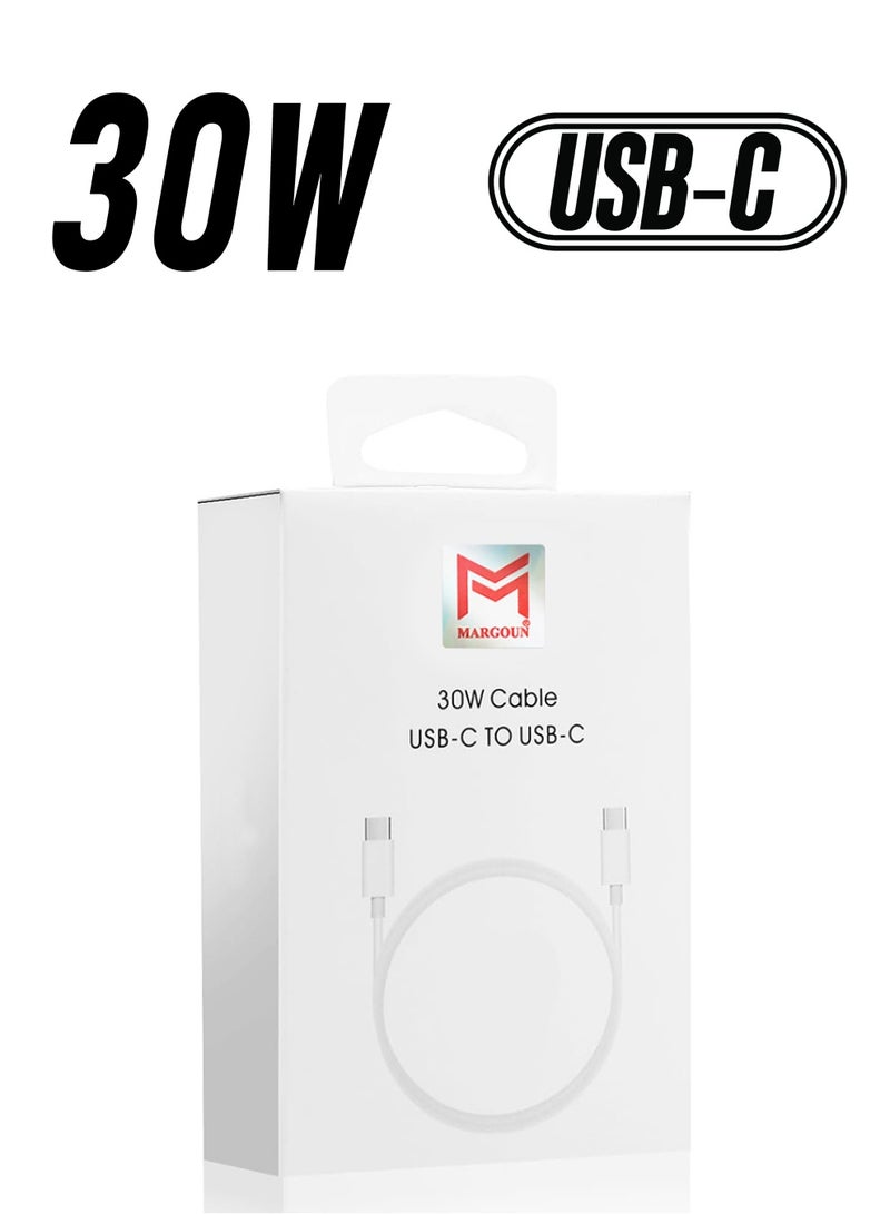 MARGOUN 30W USB-C Super Fast Cable Compatible With USB-C Devices USB-C To USB C Sync Charge Cable White  - Image 1
