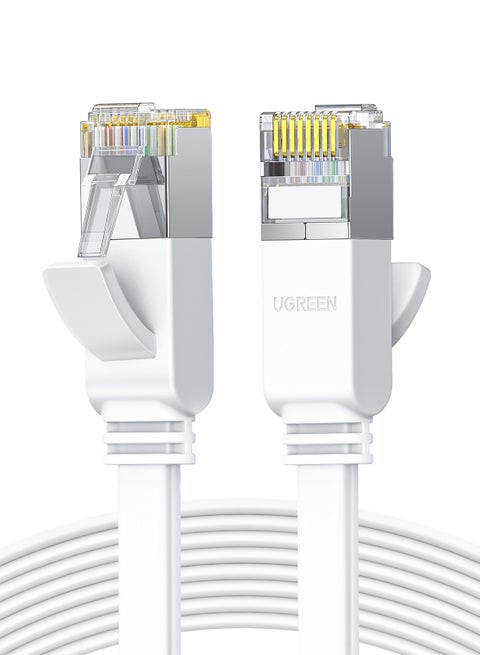 Ethernet Cable Cat6 Flat 10M Gigabit Network Cable 1000Mbps High Speed Internet Shielded RJ45 Ethernet Patch Cable Compatible With Laptop, PC, PS5, PS4, TV, Modem, Router & Switch white