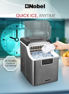 Nobel Ice Cube Maker, 3.2L Water Tank, 20-25 kg Daily Ice Capacity, Rapid 24 Ice Cubes in 15-20 Mins, Touch Button LCD Display, Infrared Sensor, Ice Full Indicator, Flip-up Door, Premium Stainless Steel 25 kg 100 W NIM27 Grey  - Image 3