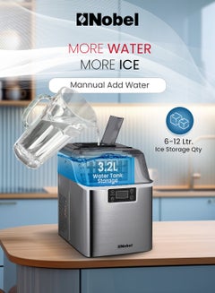 Nobel Ice Cube Maker, 3.2L Water Tank, 20-25 kg Daily Ice Capacity, Rapid 24 Ice Cubes in 15-20 Mins, Touch Button LCD Display, Infrared Sensor, Ice Full Indicator, Flip-up Door, Premium Stainless Steel 25 kg 100 W NIM27 Grey  - Image 2