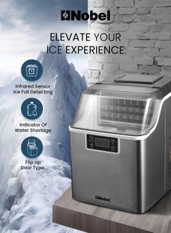 Nobel Ice Cube Maker, 3.2L Water Tank, 20-25 kg Daily Ice Capacity, Rapid 24 Ice Cubes in 15-20 Mins, Touch Button LCD Display, Infrared Sensor, Ice Full Indicator, Flip-up Door, Premium Stainless Steel 25 kg 100 W NIM27 Grey  - Image 5