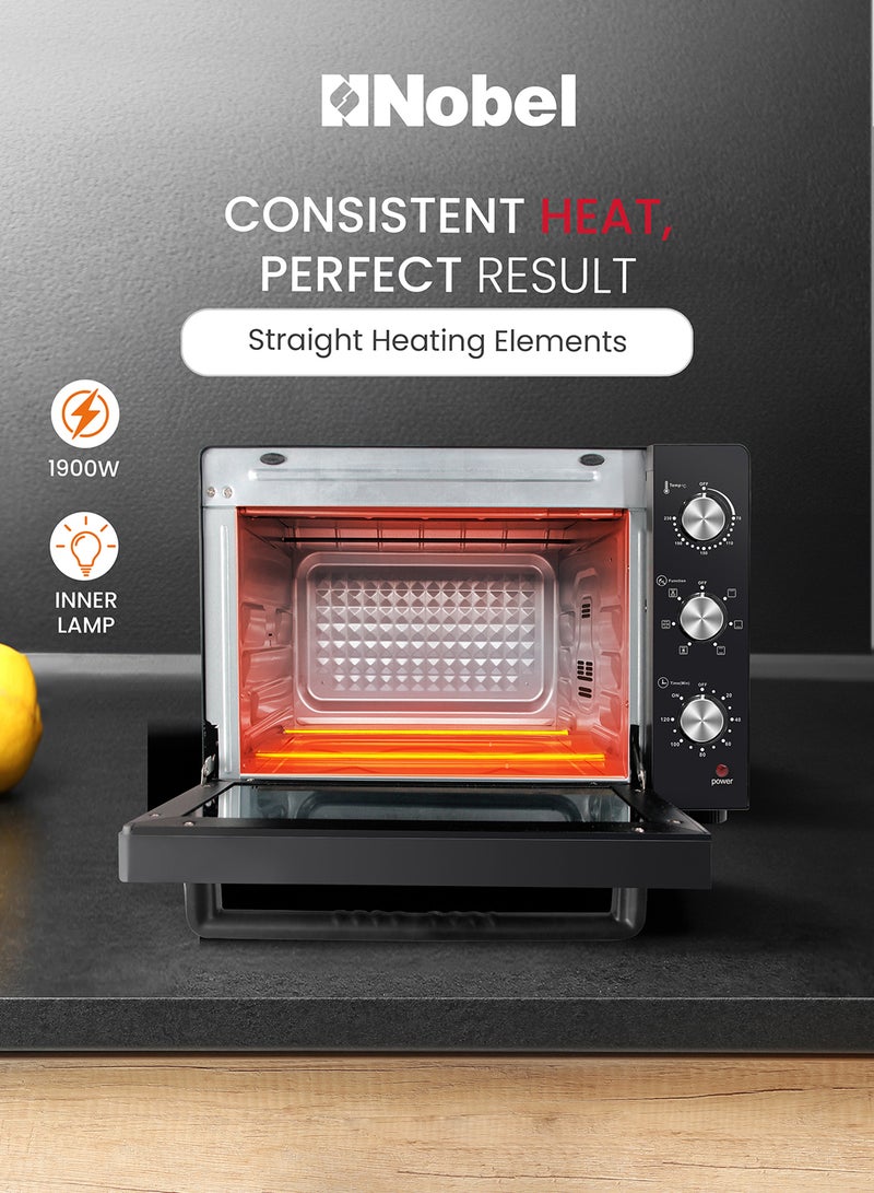 Nobel - Electric Oven 60L Capacity, Inner Lamp, Knobs Control, Stainless Steel, Timer 60 L 1900 W NEO60PRO Black - Image 1