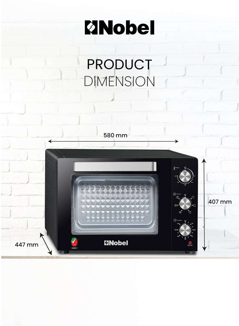 Nobel - Electric Oven 60L Capacity, Inner Lamp, Knobs Control, Stainless Steel, Timer 60 L 1900 W NEO60PRO Black - Image 1