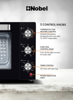 Nobel Electric Oven 60L Capacity, Inner Lamp, Knobs Control, Stainless Steel, Timer 60 L 1900 W NEO60PRO Black  - Image 5