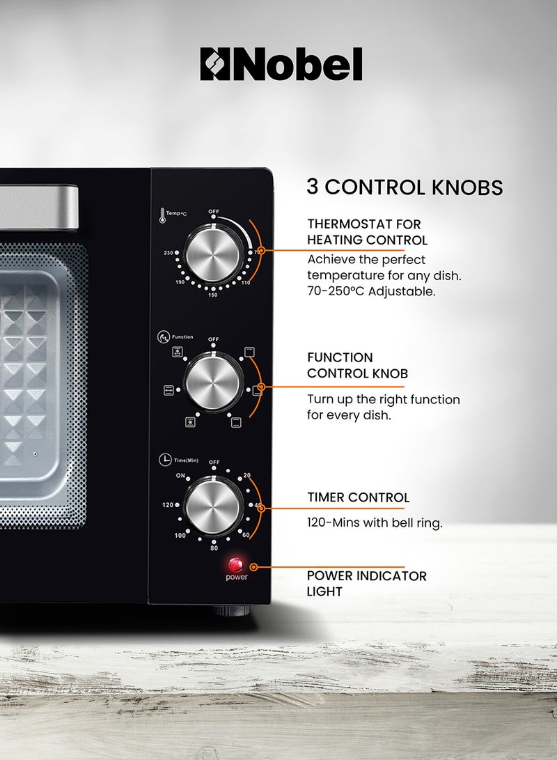 Nobel - Electric Oven 60L Capacity, Inner Lamp, Knobs Control, Stainless Steel, Timer 60 L 1900 W NEO60PRO Black - Image 1