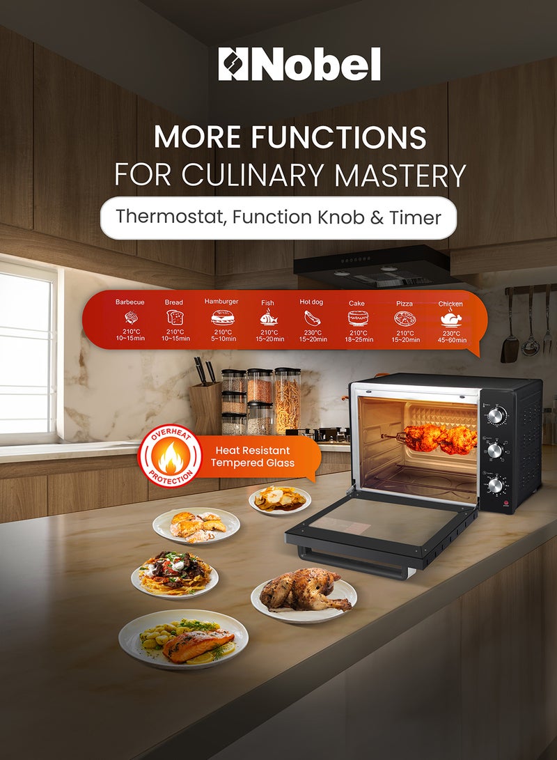 Nobel - Electric Oven 60L Capacity, Inner Lamp, Knobs Control, Stainless Steel, Timer 60 L 1900 W NEO60PRO Black - Image 1