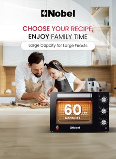 Nobel Electric Oven 60L Capacity, Inner Lamp, Knobs Control, Stainless Steel, Timer 60 L 1900 W NEO60PRO Black  - Image 2