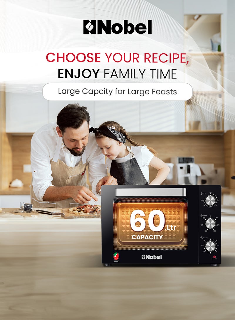 Nobel - Electric Oven 60L Capacity, Inner Lamp, Knobs Control, Stainless Steel, Timer 60 L 1900 W NEO60PRO Black - Image 1