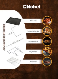 Nobel Electric Oven 60L Capacity, Inner Lamp, Knobs Control, Stainless Steel, Timer 60 L 1900 W NEO60PRO Black  - Image 3