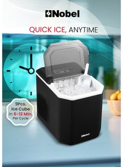 Nobel Ice Maker, 12Kgs 25°C Ice Capacity Daily, 1.3L Water Tank Storage, Bullet Ice Cube Shape, Water Shortage Indicator,Infrared Sensor, LED Display, R600a Refrigerant 12 kg 100 W NIM15S Black  - Image 3