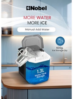 Nobel Ice Maker, 12Kgs 25°C Ice Capacity Daily, 1.3L Water Tank Storage, Bullet Ice Cube Shape, Water Shortage Indicator,Infrared Sensor, LED Display, R600a Refrigerant 12 kg 100 W NIM15S Black  - Image 2
