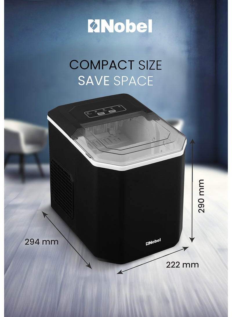 Nobel - Ice Maker, 12Kgs 25°C Ice Capacity Daily, 1.3L Water Tank Storage, Bullet Ice Cube Shape, Water Shortage Indicator,Infrared Sensor, LED Display, R600a Refrigerant 12 kg 100 W NIM15S Black - Image 1