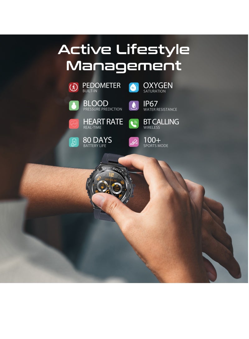 PROMATE - 800 mAh Fitness Tracker, Round-Screen Bluetooth 5.1 Smartwatch with 1.53” TFT Display, Speaker, E-Card Sharing, 80-Day Battery and IP67 Sweat Resistance, XWatch-R19 Grey - Image 1