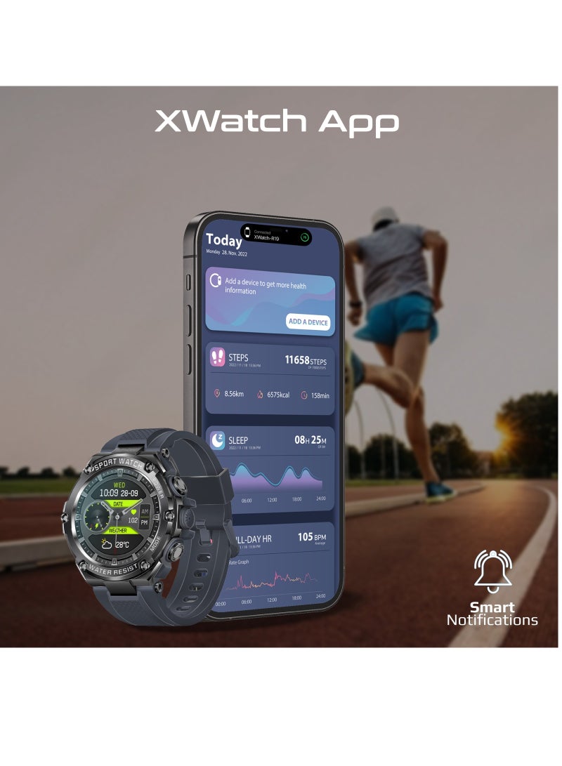 PROMATE - 800 mAh Fitness Tracker, Round-Screen Bluetooth 5.1 Smartwatch with 1.53” TFT Display, Speaker, E-Card Sharing, 80-Day Battery and IP67 Sweat Resistance, XWatch-R19 Grey - Image 1