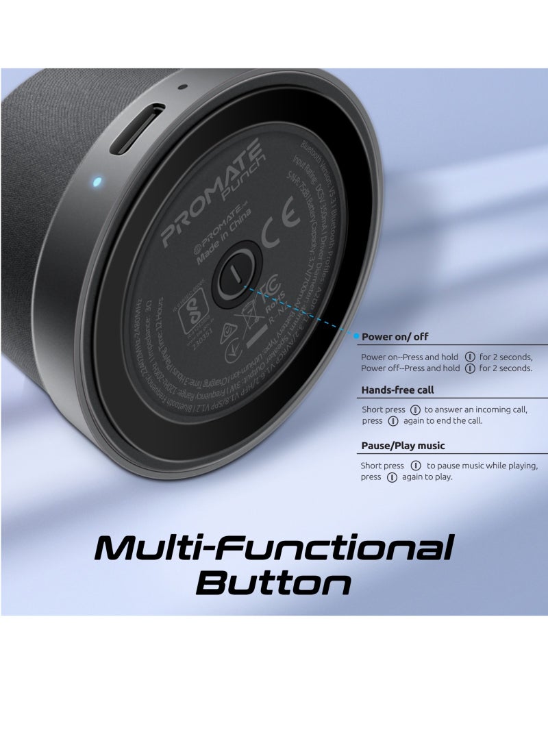 Bluetooth Magnetic Base Speaker, Premium 3W True Wireless Portable Speaker with HD Sound, 40mm Dynamic Drivers, Long-Lasting 12H Playtime, and Bluetooth V5.3, Punch Black