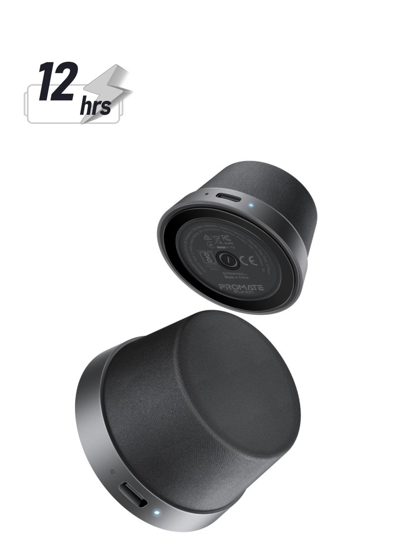 Bluetooth Magnetic Base Speaker, Premium 3W True Wireless Portable Speaker with HD Sound, 40mm Dynamic Drivers, Long-Lasting 12H Playtime, and Bluetooth V5.3, Punch Black