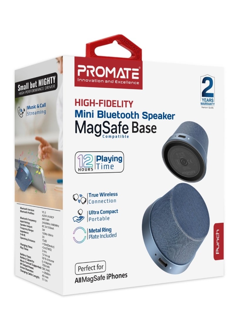 PROMATE - Bluetooth Magnetic Base Speaker, Premium 3W True Wireless Portable Speaker with HD Sound, 40mm Dynamic Drivers, Long-Lasting 12H Playtime, and Bluetooth V5.3, Punch Blue - Image 1