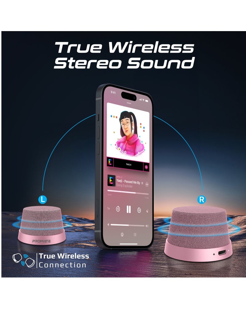 PROMATE - Bluetooth Magnetic Base Speaker, Premium 3W True Wireless Portable Speaker with HD Sound, 40mm Dynamic Drivers, Long-Lasting 12H Playtime, and Bluetooth V5.3, Punch Pink - Image 1
