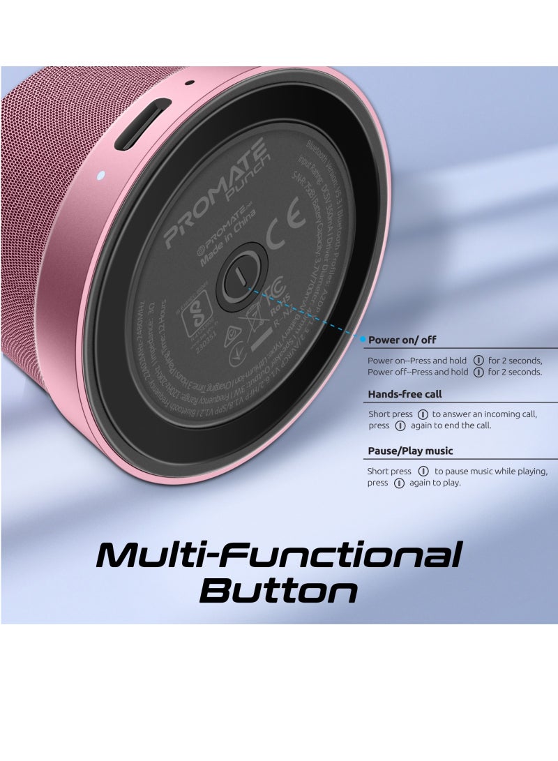 PROMATE - Bluetooth Magnetic Base Speaker, Premium 3W True Wireless Portable Speaker with HD Sound, 40mm Dynamic Drivers, Long-Lasting 12H Playtime, and Bluetooth V5.3, Punch Pink - Image 1