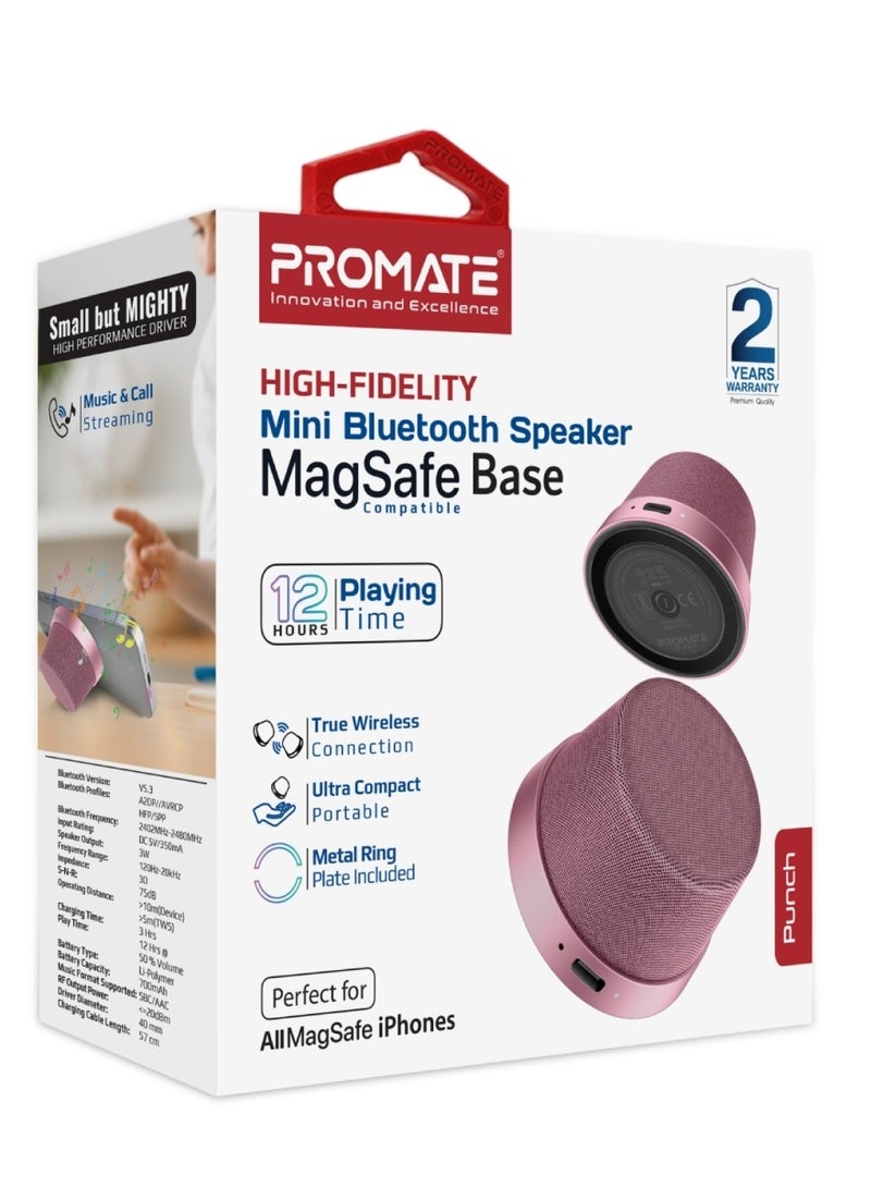 PROMATE - Bluetooth Magnetic Base Speaker, Premium 3W True Wireless Portable Speaker with HD Sound, 40mm Dynamic Drivers, Long-Lasting 12H Playtime, and Bluetooth V5.3, Punch Pink - Image 1