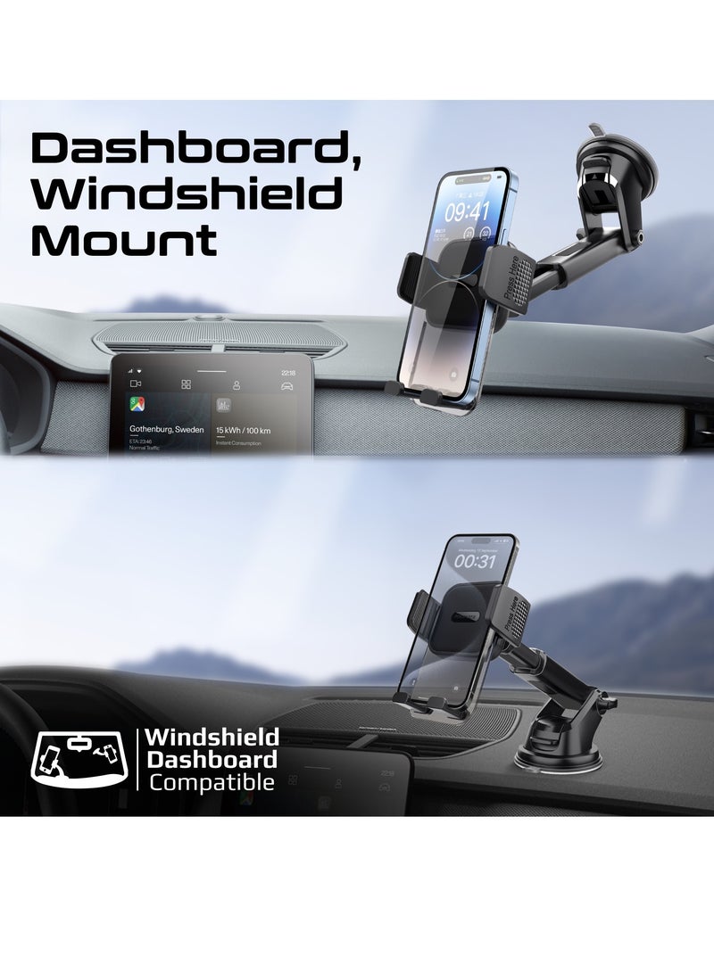 بروميت حامل هاتف مبتكر للسيارة بتصميم شفاف ومشبك تلقائي متعدد الزوايا ولوحة قيادة وحامل للزجاج الأمامي باللون الأسود - Image 3