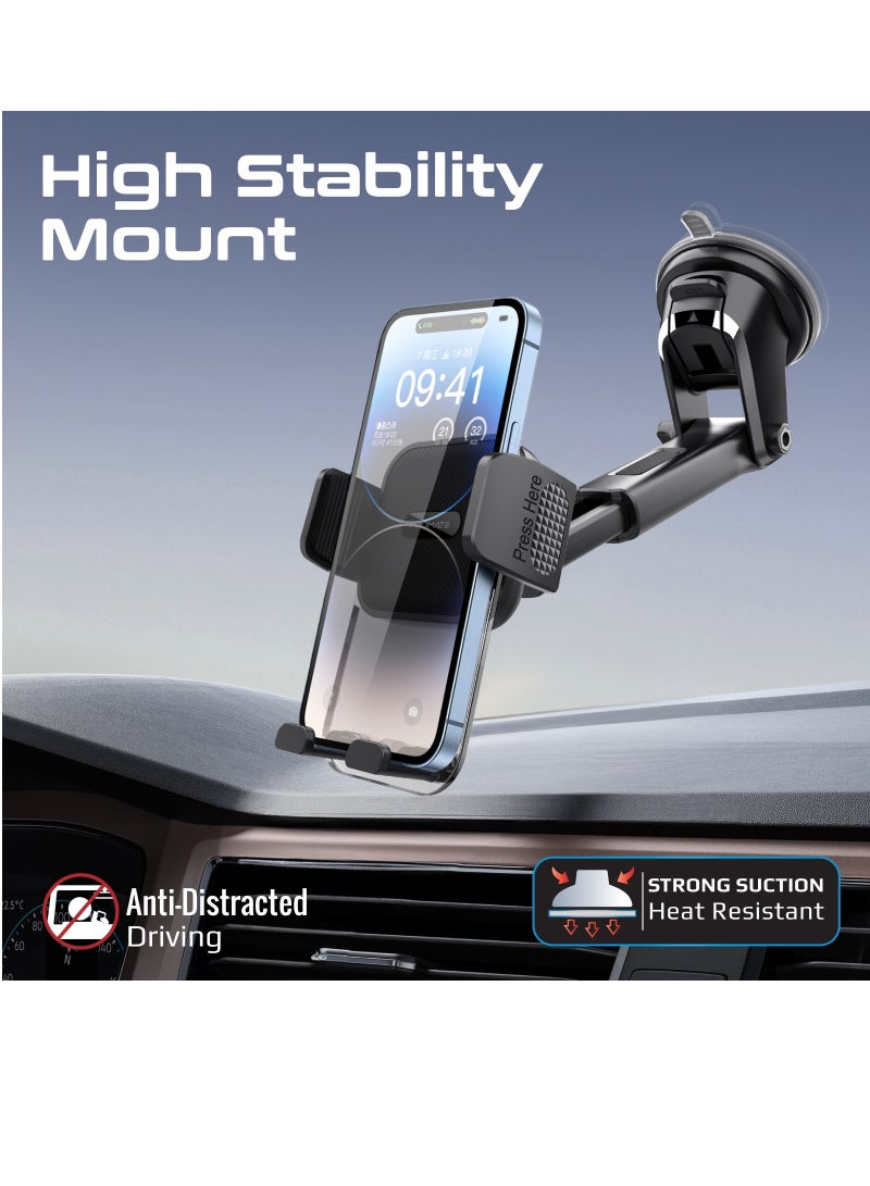 بروميت حامل هاتف مبتكر للسيارة بتصميم شفاف ومشبك تلقائي متعدد الزوايا ولوحة قيادة وحامل للزجاج الأمامي باللون الأسود - Image 4