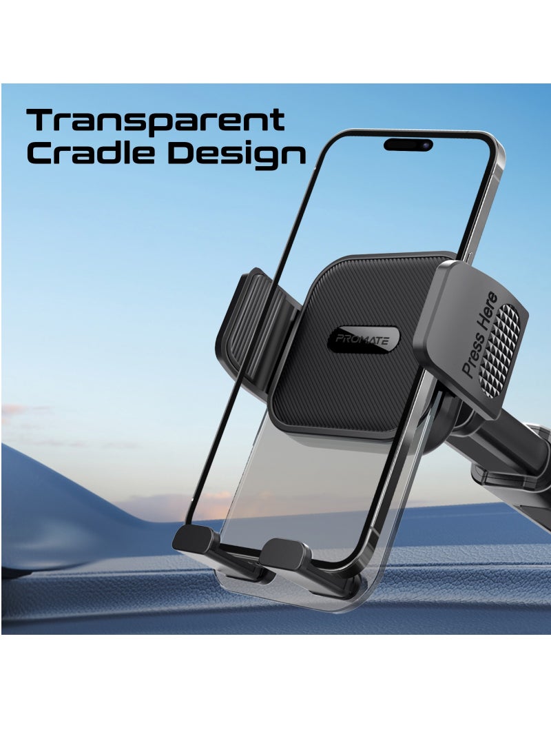 بروميت حامل هاتف مبتكر للسيارة بتصميم شفاف ومشبك تلقائي متعدد الزوايا ولوحة قيادة وحامل للزجاج الأمامي باللون الأسود - Image 2