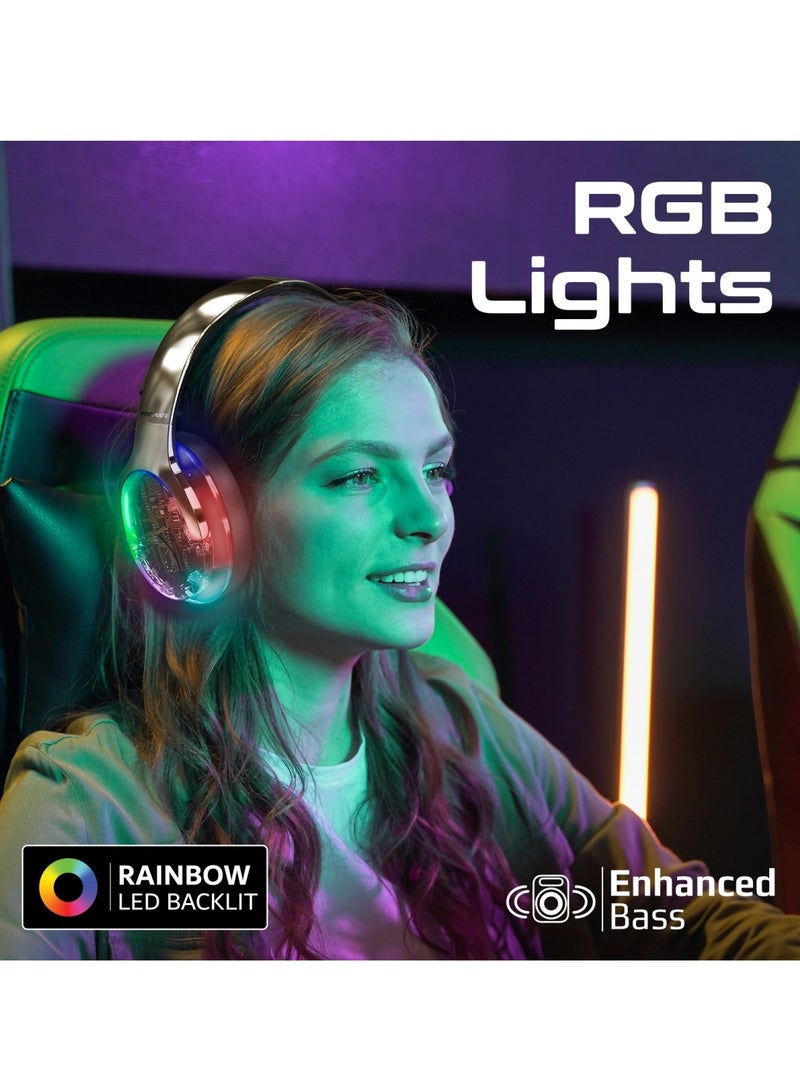 PROMATE Wireless Headphones, Hi-fidelity Transparent ANC Headset With Rgb Lights, Mic, Foldable Design, 40H Playtime, 600Mah Battery, And 3.5Mm Jack For iPhone 16, Galaxy S25, Transtune - Gunmetal  - Image 3