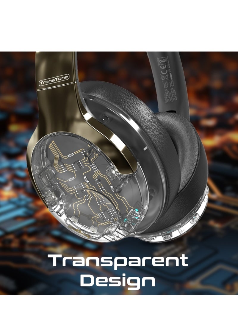 PROMATE Wireless Headphones, Hi-fidelity Transparent ANC Headset With Rgb Lights, Mic, Foldable Design, 40H Playtime, 600Mah Battery, And 3.5Mm Jack For iPhone 16, Galaxy S25, Transtune - Gunmetal  - Image 4
