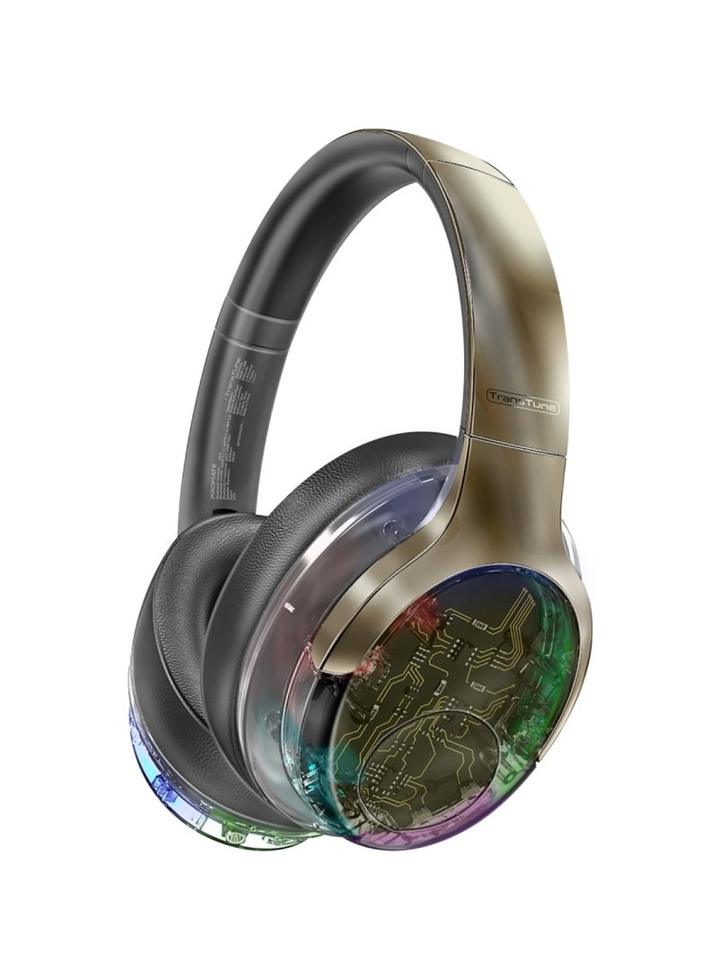 PROMATE Wireless Headphones, Hi-fidelity Transparent ANC Headset With Rgb Lights, Mic, Foldable Design, 40H Playtime, 600Mah Battery, And 3.5Mm Jack For iPhone 16, Galaxy S25, Transtune - Gunmetal  - Image 1