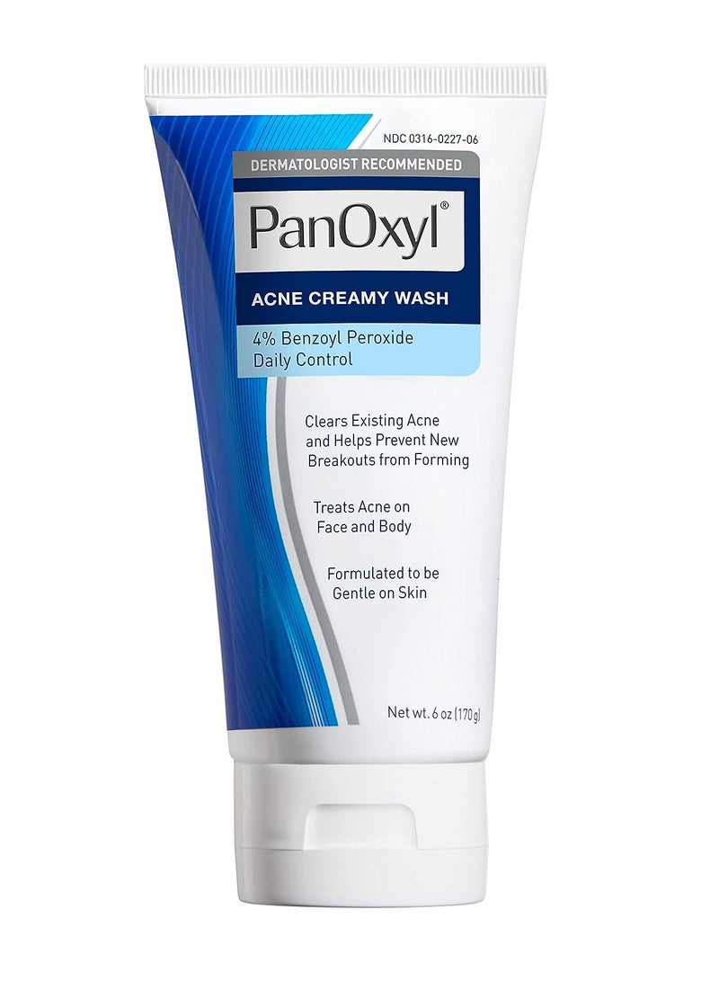 PanOxyl - Antimicrobial Acne Creamy Wash, 4% Benzoyl Peroxide, 6 Ounce 170grams - Image 1